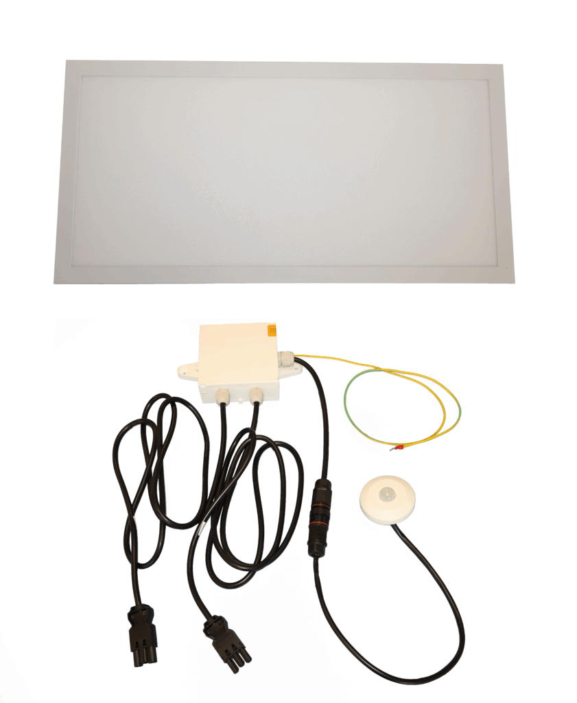 LED paneel met connectiebox, bewegingssenor en kabel assemblage